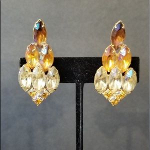 Vintage Amber and Topaz Rhinestone Earrings